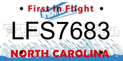 LFS7683 North Carolina License Plate