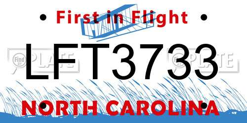 LFT3733 North Carolina License Plate