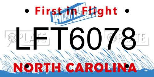 LFT6078 North Carolina License Plate
