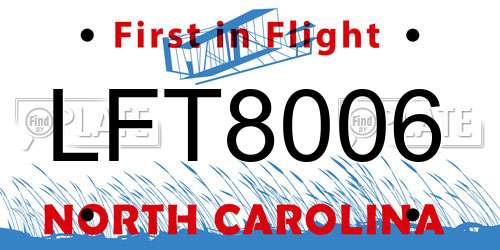 LFT8006 North Carolina License Plate