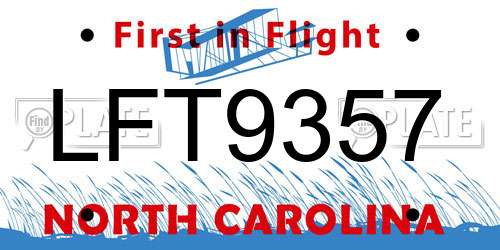 LFT9357 North Carolina License Plate