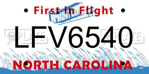 LFV6540 North Carolina License Plate