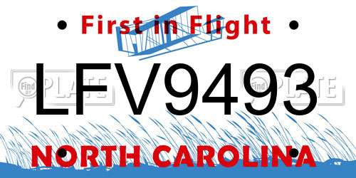 LFV9493 North Carolina License Plate