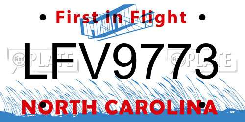 LFV9773 North Carolina License Plate