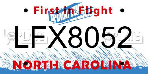 LFX8052 North Carolina License Plate