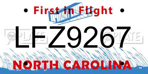 LFZ9267 North Carolina License Plate