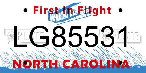 LG85531 North Carolina License Plate