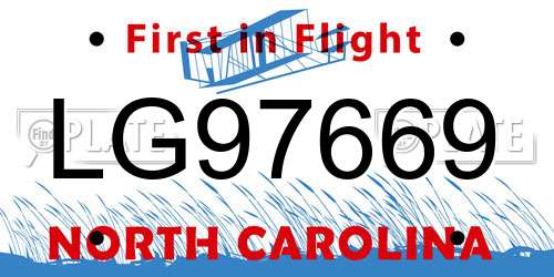 LG97669 North Carolina License Plate