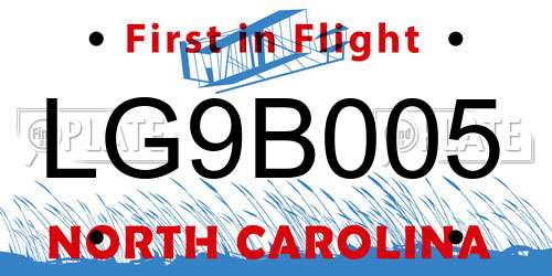 LG9B005 North Carolina License Plate