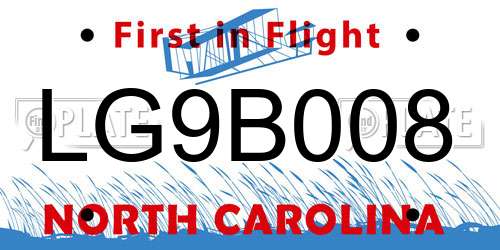 LG9B008 North Carolina License Plate