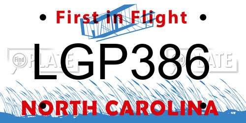 LGP386 North Carolina License Plate