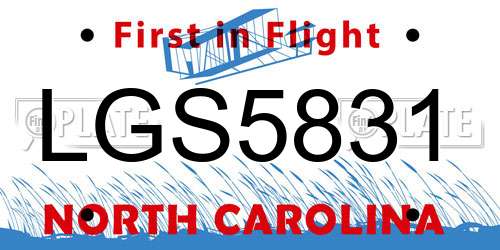 LGS5831 North Carolina License Plate