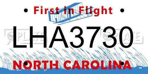 LHA3730 North Carolina License Plate