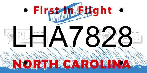 LHA7828 North Carolina License Plate