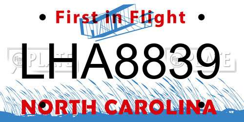 LHA8839 North Carolina License Plate