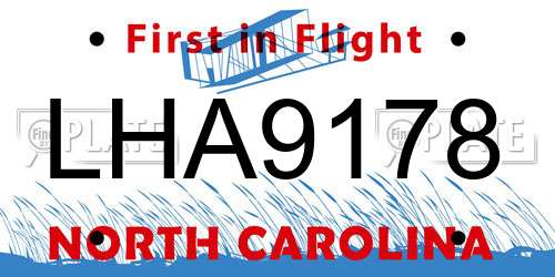 LHA9178 North Carolina License Plate