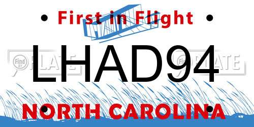 LHAD94 North Carolina License Plate