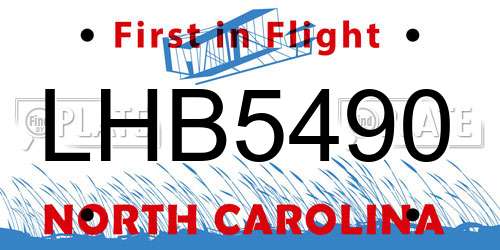 LHB5490 North Carolina License Plate