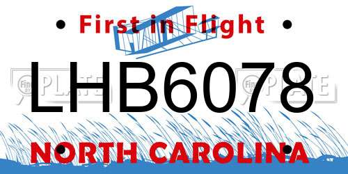 LHB6078 North Carolina License Plate