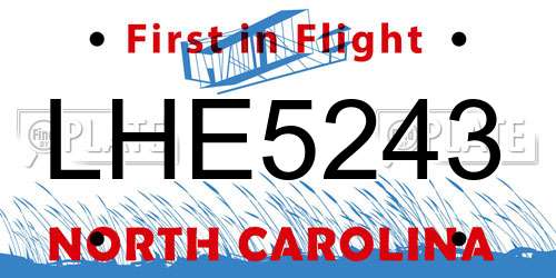 LHE5243 North Carolina License Plate