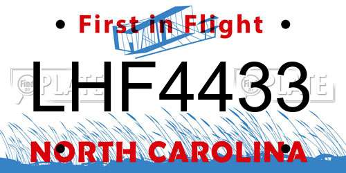 LHF4433 North Carolina License Plate