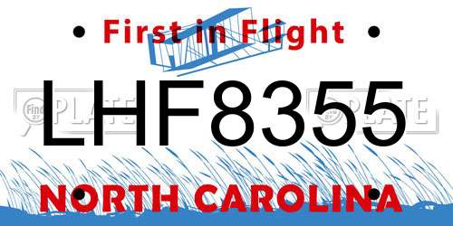 LHF8355 North Carolina License Plate