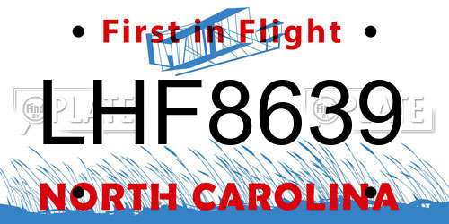 LHF8639 North Carolina License Plate