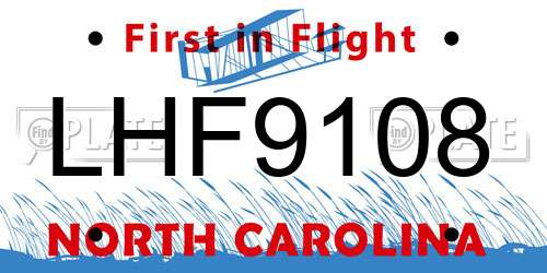 LHF9108 North Carolina License Plate