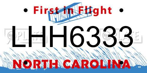 LHH6333 North Carolina License Plate