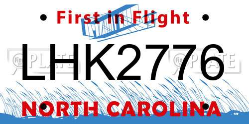 LHK2776 North Carolina License Plate
