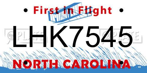LHK7545 North Carolina License Plate