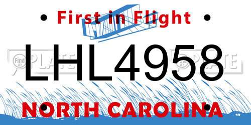 LHL4958 North Carolina License Plate
