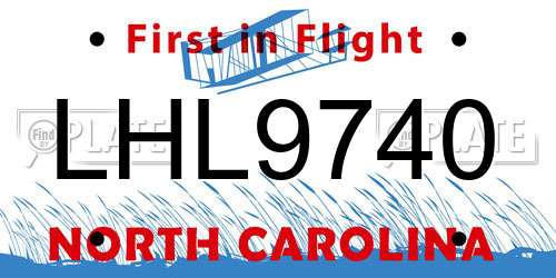 LHL9740 North Carolina License Plate