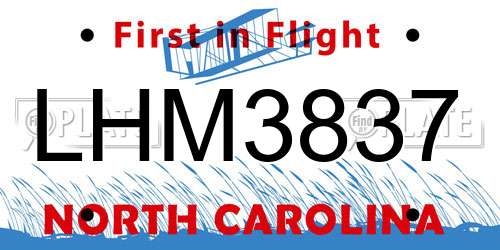 LHM3837 North Carolina License Plate