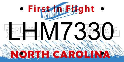 LHM7330 North Carolina License Plate