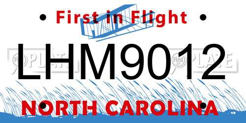 LHM9012 North Carolina License Plate