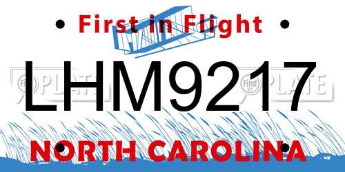 LHM9217 North Carolina License Plate