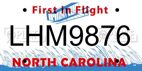 LHM9876 North Carolina License Plate