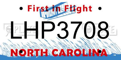 LHP3708 North Carolina License Plate