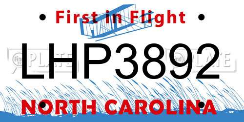 LHP3892 North Carolina License Plate