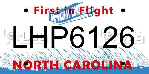 LHP6126 North Carolina License Plate