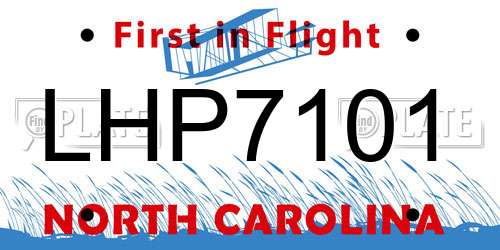 LHP7101 North Carolina License Plate