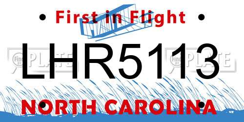 LHR5113 North Carolina License Plate