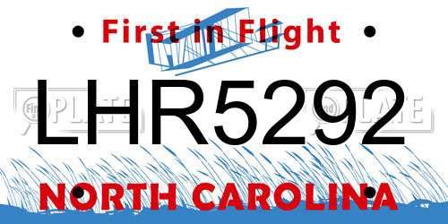 LHR5292 North Carolina License Plate