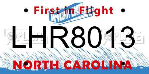 LHR8013 North Carolina License Plate