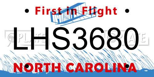 LHS3680 North Carolina License Plate