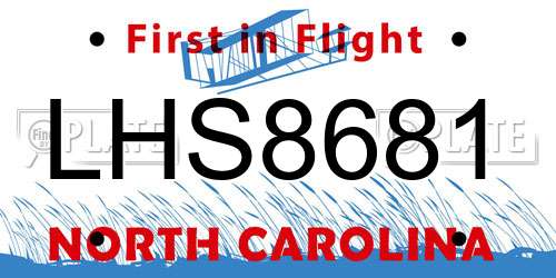 LHS8681 North Carolina License Plate