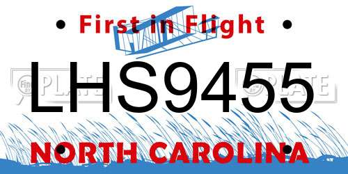 LHS9455 North Carolina License Plate
