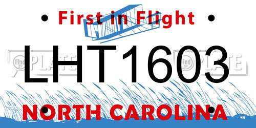 LHT1603 North Carolina License Plate