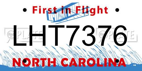 LHT7376 North Carolina License Plate